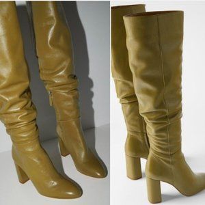 Zara 100% Leather Tall Shaft Heel Boots